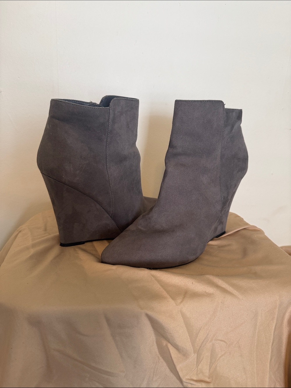 Worthington Gray Suede Wedge Ankle Boots